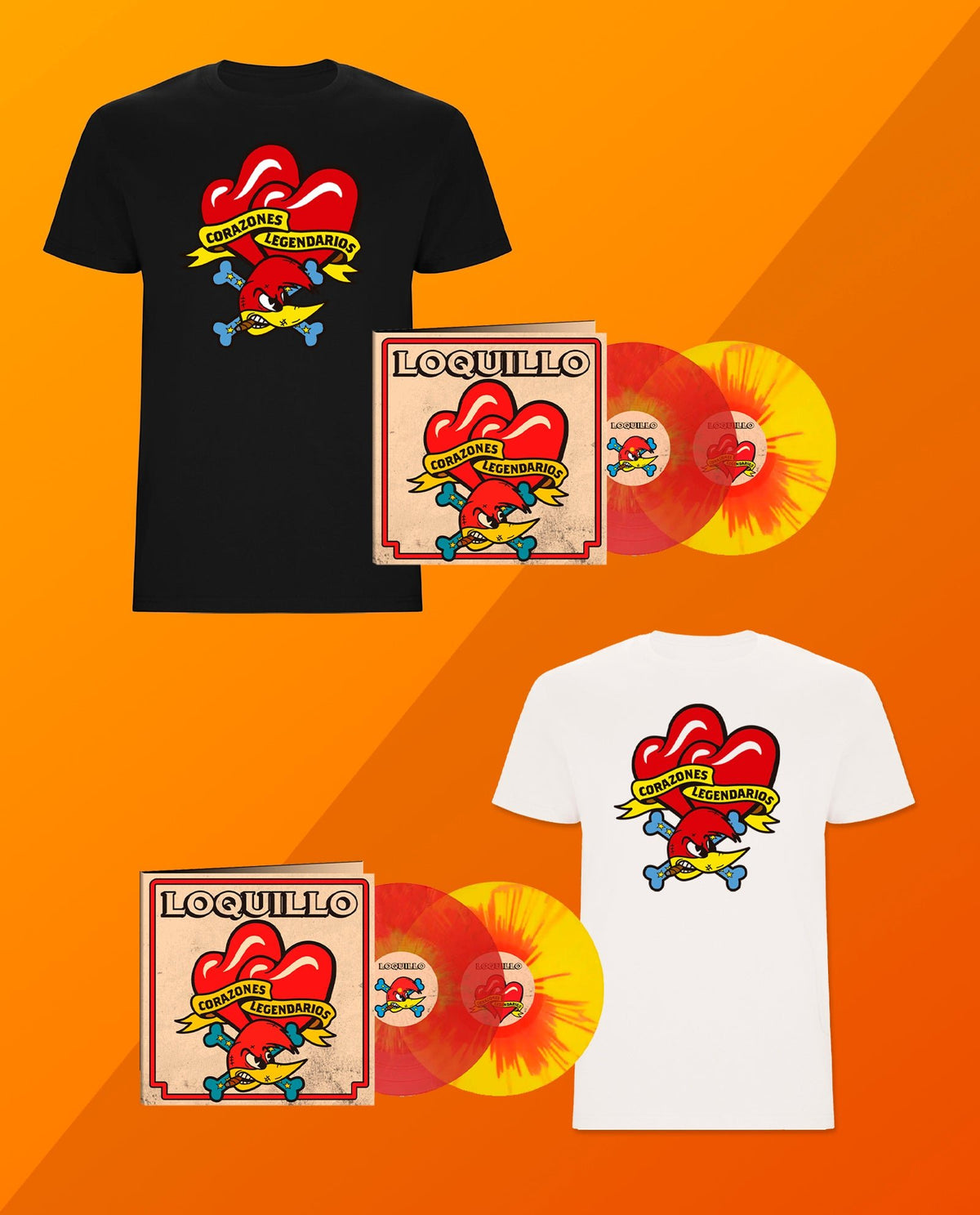 Loquillo - 2LP Vinilo Splatter Rojo y Amarillo + Camiseta "Corazones Legendarios" - D2fy · Rocktud - Loquillo