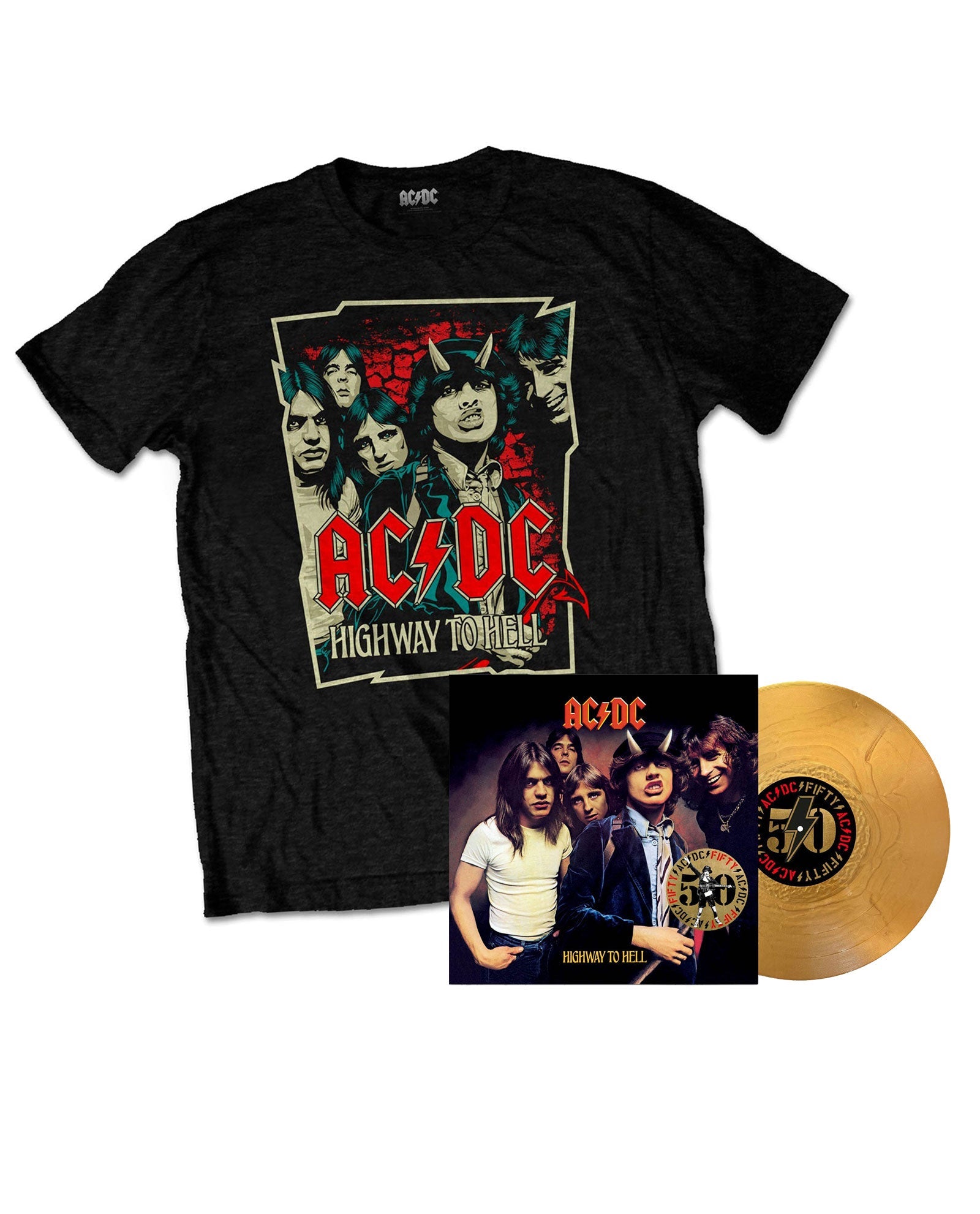 AC/DC - Pack LP Vinilo Dorado "Highway to Hell" Ed. 50 Aniversario + Camiseta "Highway To Hell Sketch" - D2fy · Rocktud - Rocktud