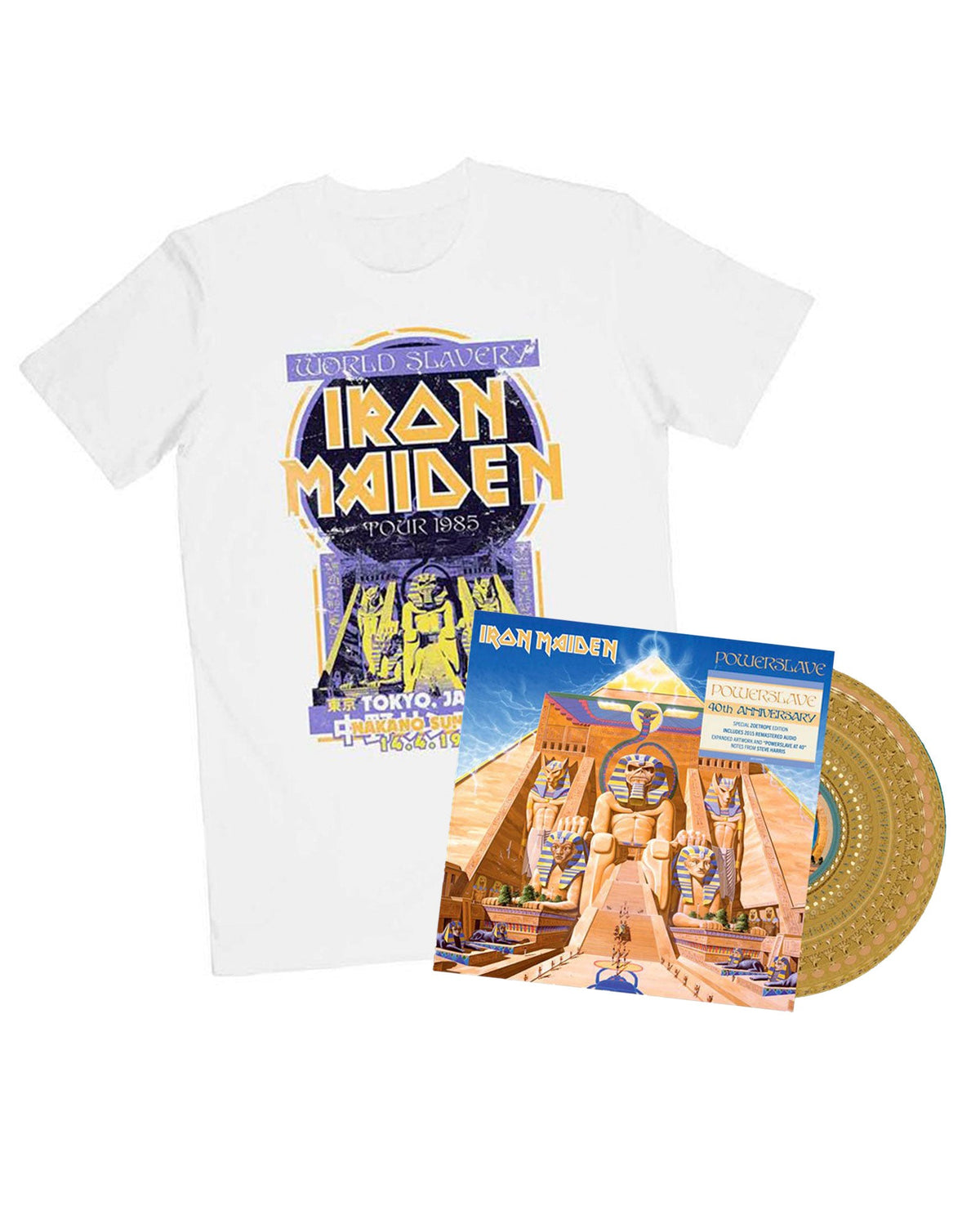 Iron Maiden - Pack LP Vinilo Picture Disc (Zoetrope) Ed. Limitada "PowerSlave"+ Camiseta "Powerslave Japan Flyer" Unisex - D2fy · Rocktud - D2fy · Rocktud