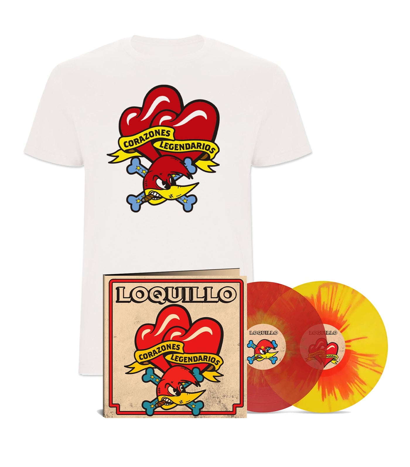 Loquillo - 2LP Vinilo Splatter Rojo y Amarillo + Camiseta "Corazones Legendarios" - D2fy · Rocktud - Loquillo