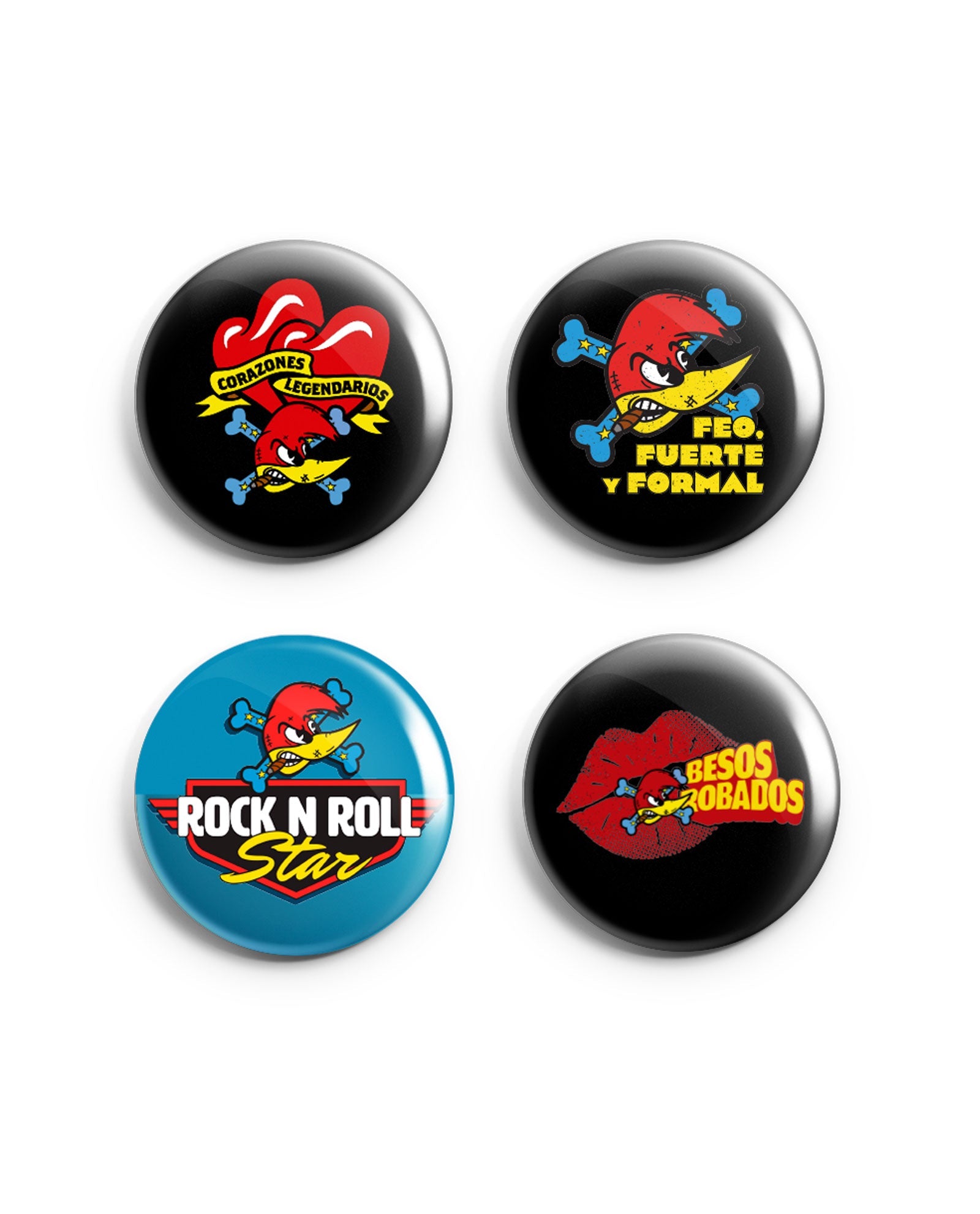 Loquillo - Pack 4 chapas "Corazones Legendarios" - D2fy · Rocktud - Loquillo