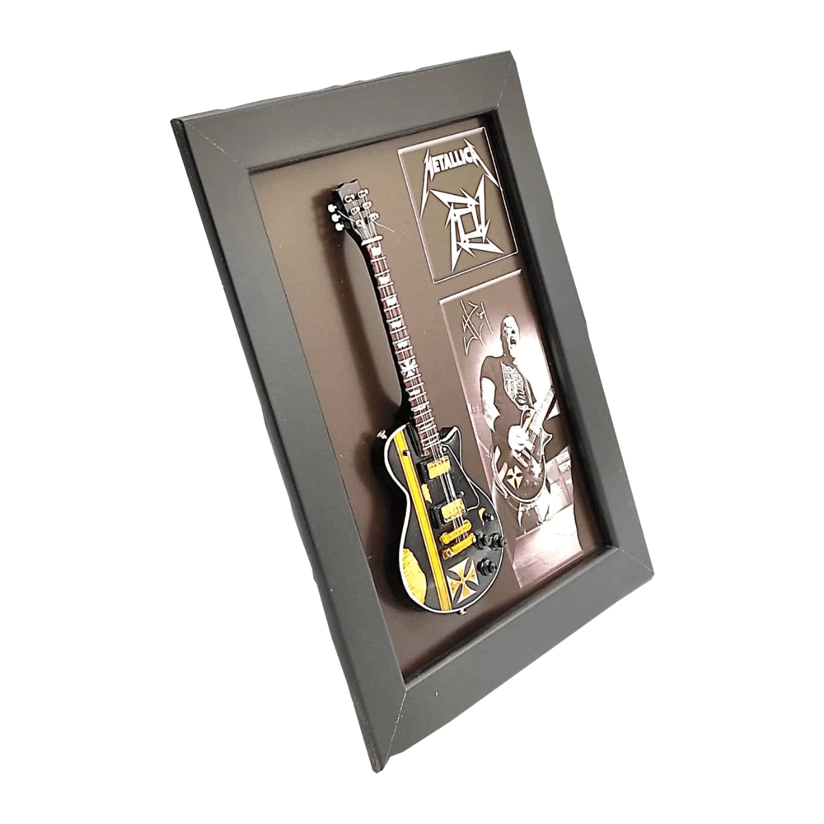 Music Legends - N103 Marco con Mini Guitarra Negra y Amarilla (15 x 20 cm) - Inspirado en Metallica - D2fy - Direct To Fans - Music Legends