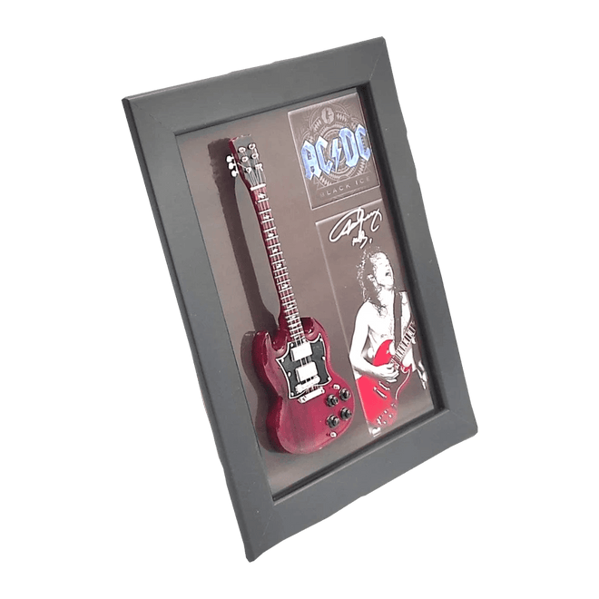Music Legends - N108 Marco con Mini Guitarra Roja de Doble Cuerno (15 x 20 cm) - Inspirado en AC/DC - D2fy - Direct To Fans - Music Legends