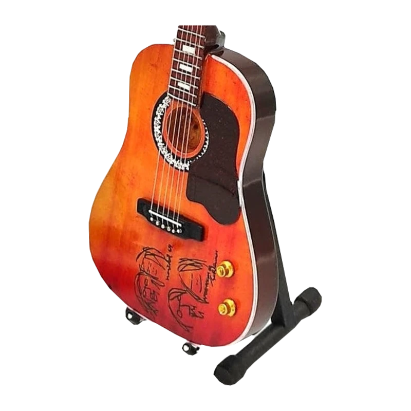 Music Legends - N116 Mini Guitarra de Colección Acústica Naranja con Dibujos (Años 60) - Inspirada en The Beatles - D2fy - Direct To Fans - Music Legends