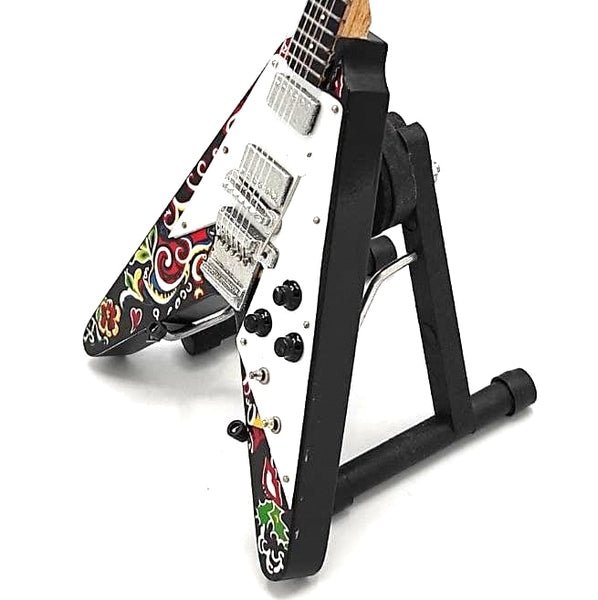 Music Legends - N1182 Mini Guitarra de Colección en Forma de V Negra Pintada (Años 60) - Inspirada en Jimi Hendrix - D2fy - Direct To Fans - Music Legends