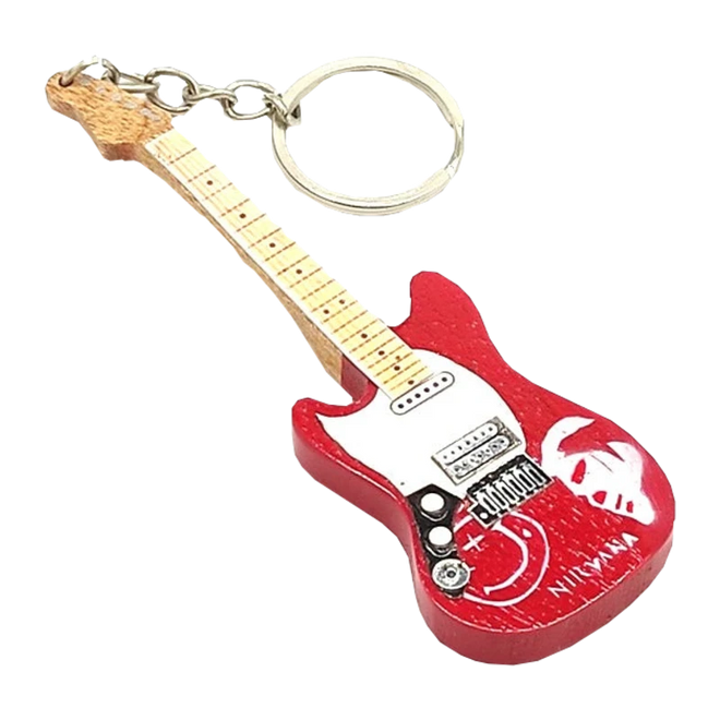 Music Legends - N1365 Llavero de Madera Guitarra Roja Ilustrada - Inspirado en Nirvana - D2fy - Direct To Fans - Music Legends