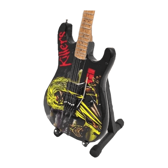 Music Legends - N1366 Mini Guitarra de Colección Negra Ilustrada Heavy (Años 80) - Inspirada en Iron Maiden - D2fy - Direct To Fans - Music Legends