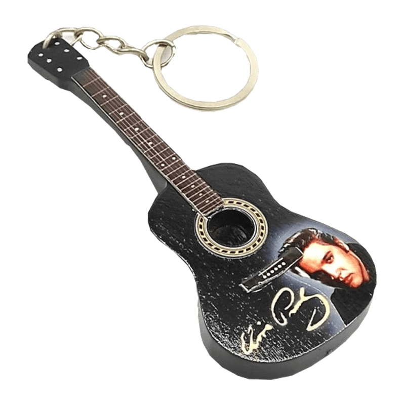 Music Legends - N1389 Llavero de Madera Guitarra Acústica Negra con Retrato - Inspirado en Elvis Presley - D2fy - Direct To Fans - Music Legends