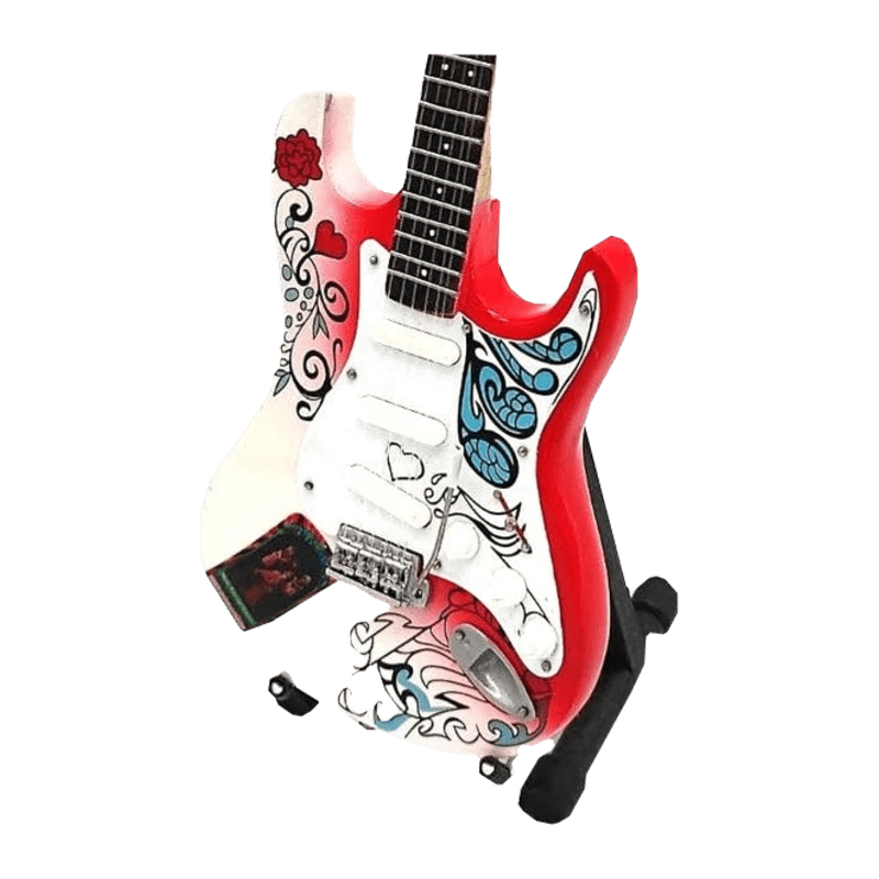 Music Legends - N178 Mini Guitarra de Colección Pintada a Mano Blanca y Roja (Años 60) - Inspirada en Jimi Hendrix - D2fy - Direct To Fans - Music Legends