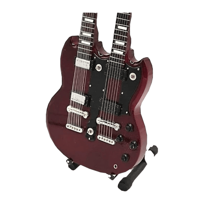 Music Legends - N2059 Mini Guitarra de Colección Doble Mástil Roja Cereza (Años 70) - Inspirada en Led Zeppelin - D2fy - Direct To Fans - Music Legends