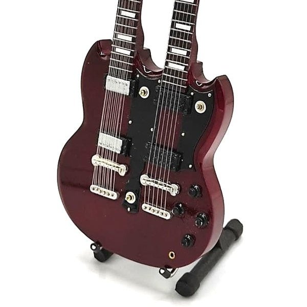 Music Legends - N2059 Mini Guitarra de Colección Doble Mástil Roja Cereza (Años 70) - Inspirada en Led Zeppelin - D2fy - Direct To Fans - Music Legends