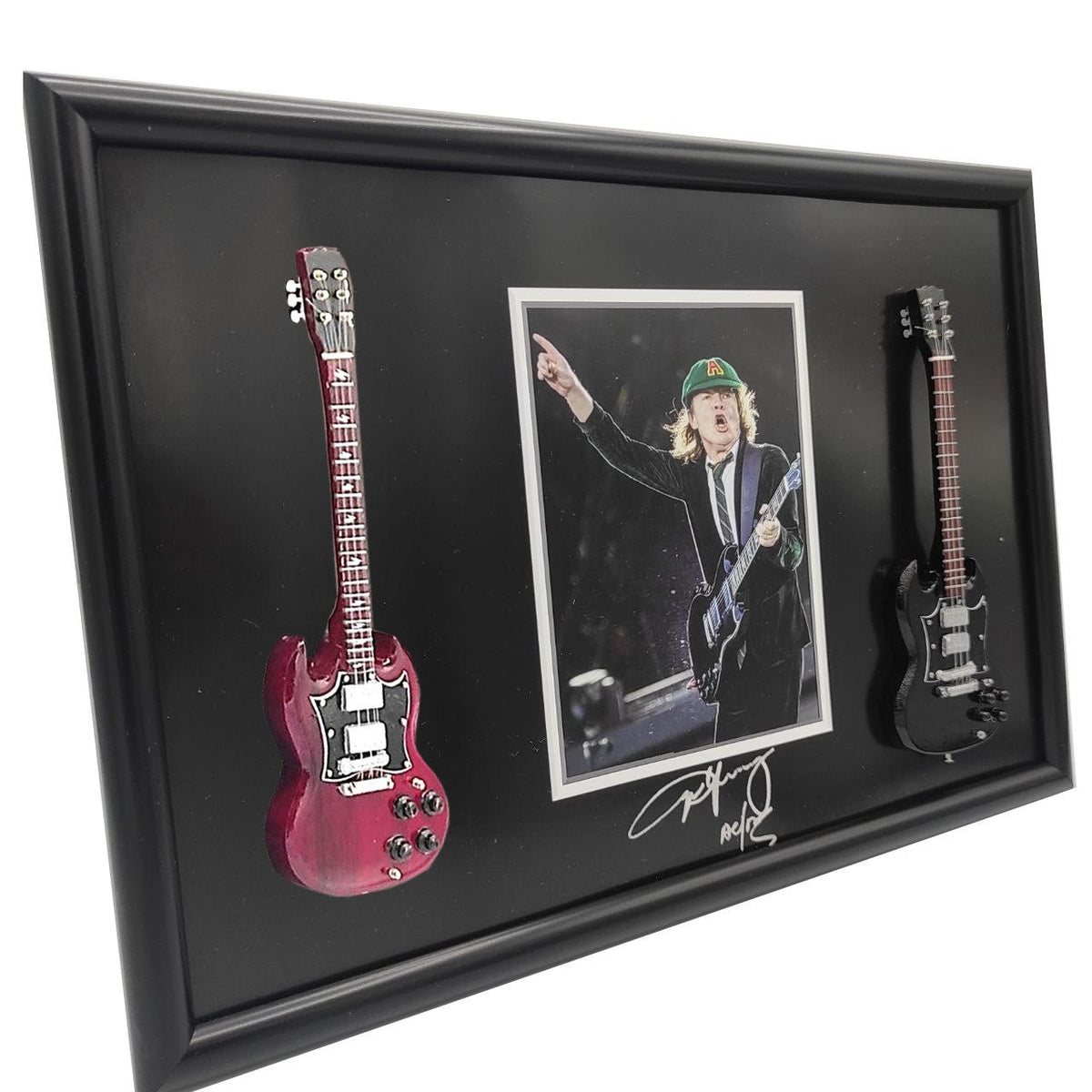Music Legends - N301 Marco con Mini Guitarra Doble con Foto (20 x 30 cm) - Inspirado en AC/DC - D2fy - Direct To Fans - Music Legends