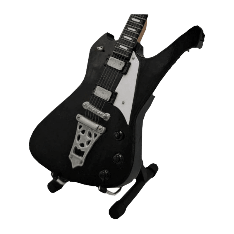 Music Legends - N4251 Mini Guitarra de Colección Negra Asimétrica con Golpeador Blanco (Años 70) - Inspirada en KISS - D2fy - Direct To Fans - Music Legends