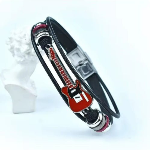 Music Legends - N593 Pulsera de Cuero Guitarra Roja - D2fy - Direct To Fans - Music Legends