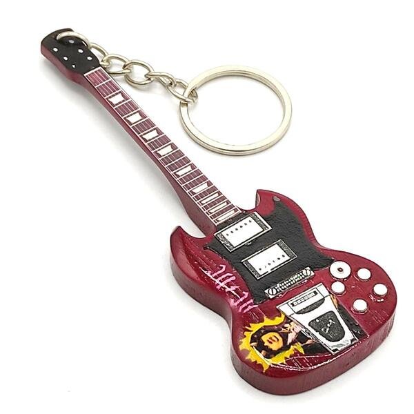 Music Legends - N597 Llavero de Madera Guitarra Roja de Doble Cuerno - Inspirado en AC/DC - D2fy - Direct To Fans - Music Legends