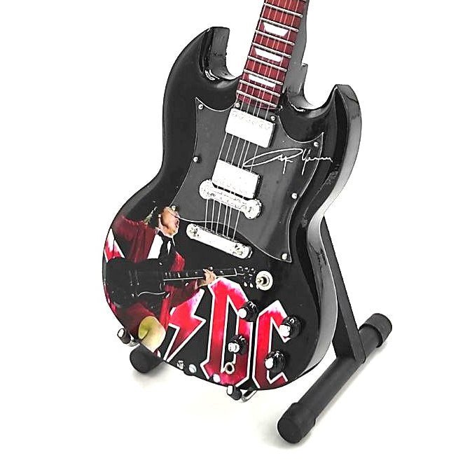 Music Legends - N8518 Mini Guitarra de Colección Negra de Doble Cuerno Ilustrada (Años 80) - Inspirada en AC/DC - D2fy - Direct To Fans - Music Legends