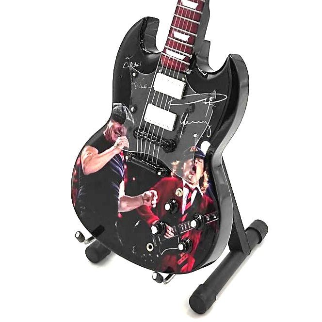 Music Legends - N8525 Mini Guitarra de Colección Negra de Doble Cuerno con Foto en Directo (Años 80) - Inspirada en AC/DC - D2fy - Direct To Fans - Music Legends