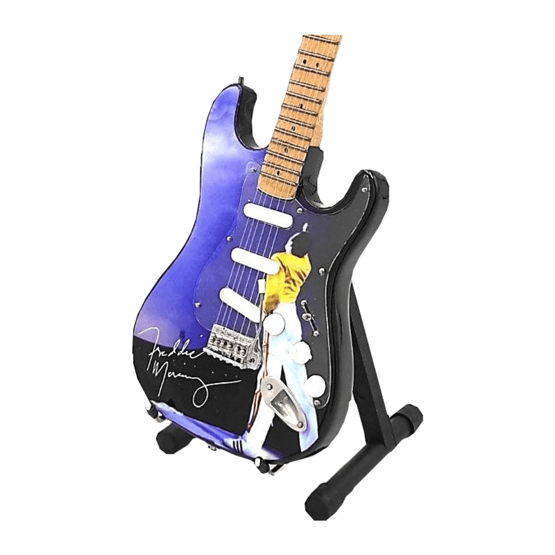 Music Legends - N8556 Mini Guitarra de Colección Azul Ilustrada con Firma (Años 80) - Inspirada en Queen - D2fy - Direct To Fans - Music Legends