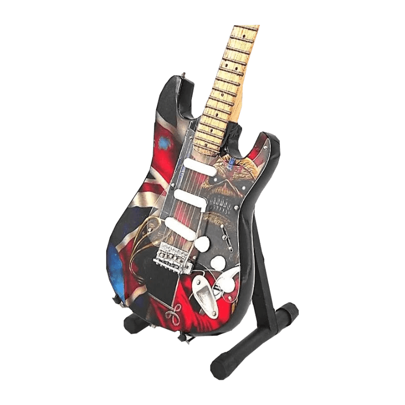 Music Legends - N8693 Mini Guitarra de Colección Bandera Británica Ilustrada (Años 80) - Inspirada en Iron Maiden - D2fy - Direct To Fans - Music Legends