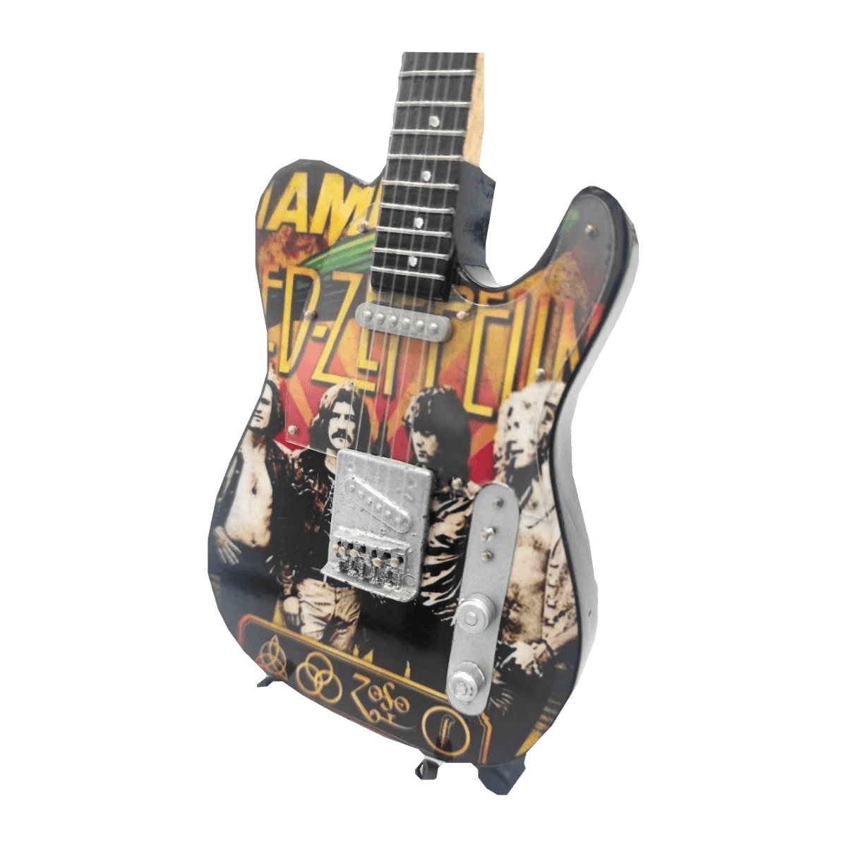 Music Legends - N8747 Mini Guitarra de Colección Ilustrada con Foto de Grupo (Años 70) - Inspirada en Led Zeppelin - D2fy - Direct To Fans - Music Legends