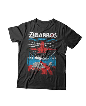 Camiseta "Fin de Gira ¿Qué demonios hago yo aquí" Negra Deslavada - Los Zigarros - Rocktud - Los Zigarros