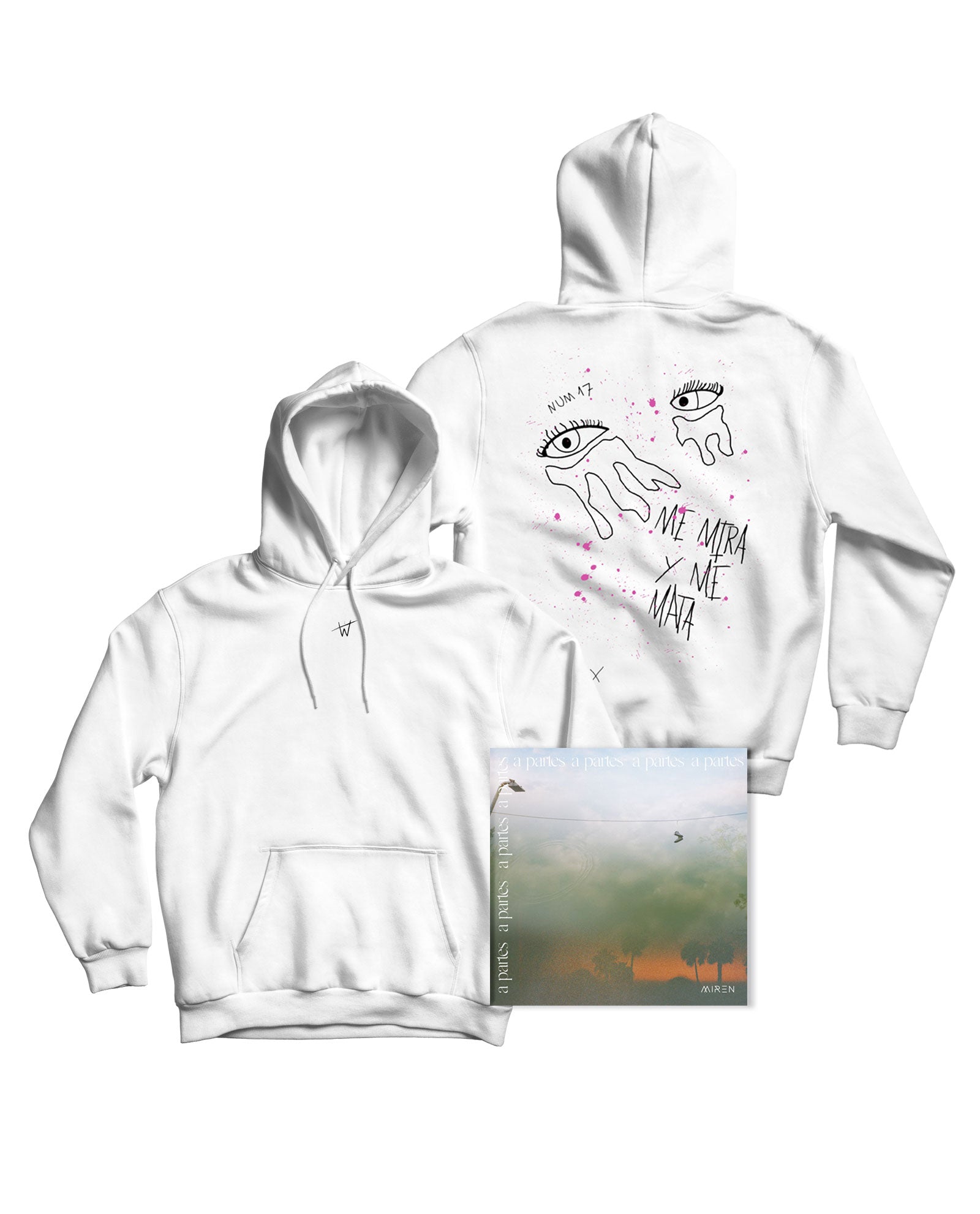 Miren - PACK CD FIRMADO + Sudadera Capucha Unisex "Ojos" Blanca - D2fy - Miren